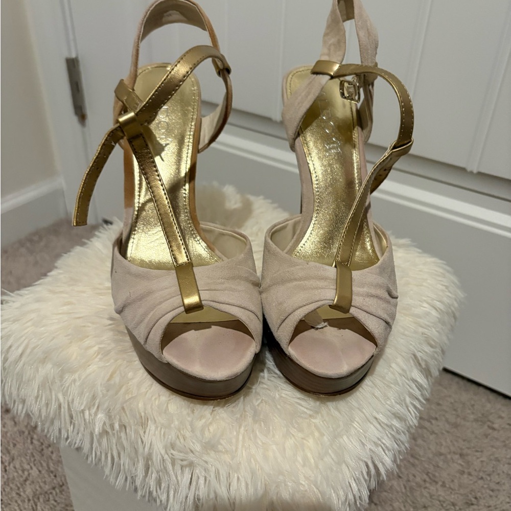 Aldo Gold and Cream Strappy Heels